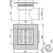 Kép 2/2 - ALCAPLAST APV12 padlóösszefolyó 150×150/110 mm vízszintes, rozsdamentes rács, karima a 2.szintű szigeteléshez, vizes bűzzára