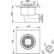 ALCAPLAST APV3 Padlóösszefolyó 150×150/50 mm vízszintes, szürke rács, vizes bűzzár