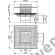 Kép 2/2 - ALCAPLAST APV3344 padlóösszefolyó 105×105/50/75 mm vízszintes, rozsdamentes rács, rozsdamentes szigetelés rögzítő karima a 2.szintű szigeteléshez, vizes és száraz bűzzár