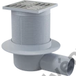 Kép 1/2 - ALCAPLAST APV1 padlóösszefolyó 105 × 105/50 mm vízszintes, rozsdamentes rács, vizes bűzzár