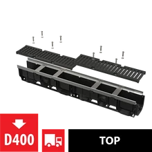 ALCAPLAST AVZ103-R201 Kültéri folyóka 100 mm fém peremmel és öntöttvas ráccsal D400