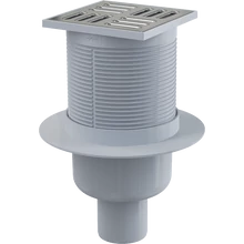 ALCAPLAST APV32 padlóösszefolyó 105×105/50 mm függőleges, rozsdamentes rács, kombinált SMART bűzzár