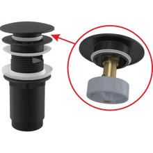 ALCAPLAST A392BLACK CLICK/CLACK MOSDÓ LEERESZTŐ 5/4" TÚLFOLYÓVAL, FÉMBŐL, NAGY FEKETE DUGÓVAL