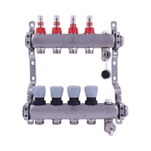 DELTA inox szelepes osztó-gyűjtő áramlásmennyiség-mérővel, eurokónuszos 1”x3/4” (2-12 körig)
