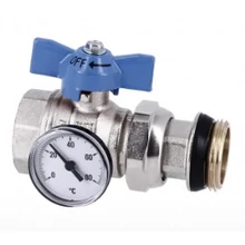 GENERAL FITTINGS nikkelezett golyóscsap külső menetes hollandival hőmérővel 1" (kék)