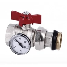 GENERAL FITTINGS nikkelezett golyóscsap külső menetes hollandival hőmérővel 1" (piros)