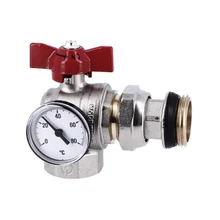 GENERAL FITTINGS nikkelezett golyóscsap sarok külső menetes hollandival hőmérővel 1" (piros)