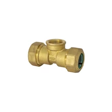 TECNOVIELLE KPE réz T-idom középen belső menettel 20-32 mm-ig