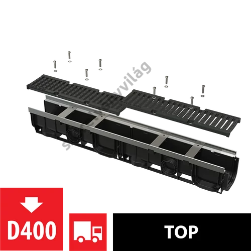 ALCAPLAST AVZ103-R201 Kültéri folyóka 100 mm fém peremmel és öntöttvas ráccsal D400