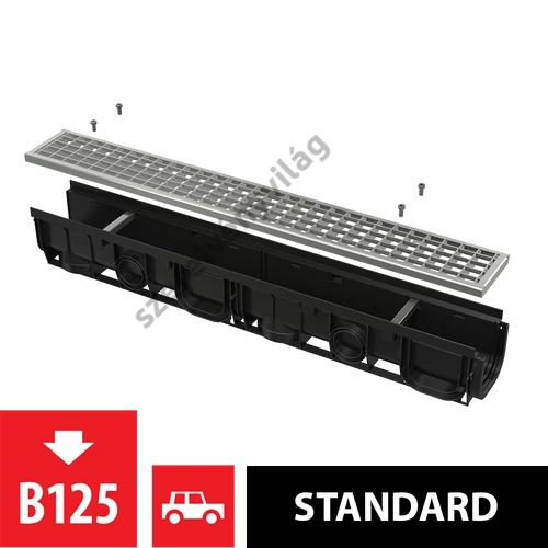 ALCAPLAST AVZ102-R103 Kültéri folyóka 100 mm műanyag peremmel és horganyzott ráccsal B125