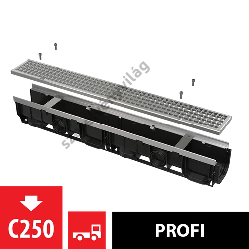 ALCAPLAST AVZ103-R104 Kültéri folyóka 100 mm fém peremmel és horganyzott ráccsal C250