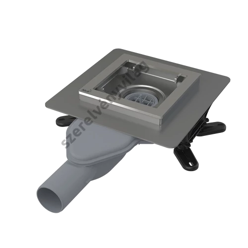 ALCAPLAST APV110 rozsdamentes padlóösszefolyó extra-alacsony 130 × 130 mm vízszintes, rács nélkül, vizes bűzzár