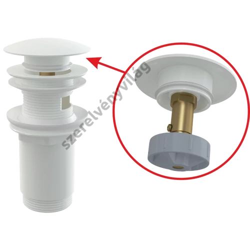 ALCAPLAST A392B CLICK/CLACK MOSDÓ LEERESZTŐ 5/4" TÚLFOLYÓVAL, FÉMBŐL, NAGY FEHÉR DUGÓVAL