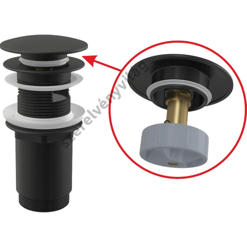 ALCAPLAST A392BLACK CLICK/CLACK MOSDÓ LEERESZTŐ 5/4" TÚLFOLYÓVAL, FÉMBŐL, NAGY FEKETE DUGÓVAL