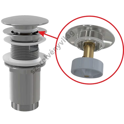 ALCAPLAST A392C CLICK/CLACK MOSDÓ LEERESZTŐ 5/4", TÚLFOLYÓVAL, FÉMBŐL, NAGY DUGÓVAL