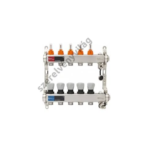 EVERLINE inox szelepes osztó-gyűjtő áramlásmennyiség-mérővel, eurokónuszos 1”x3/4” (2-12 körig)