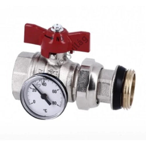 GENERAL FITTINGS nikkelezett golyóscsap külső menetes hollandival hőmérővel 1" (piros)