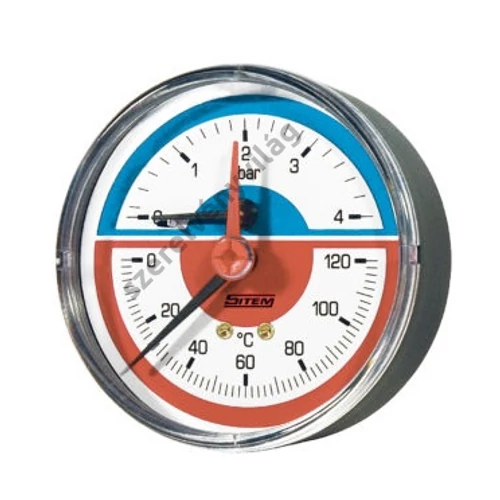 SITEM thermomanométer elzáróval, hátsó csatlakozással (80 mm, 4bar)