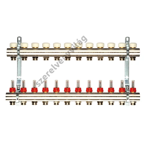 GENERAL FITTINGS krómozott szelepes osztó-gyűjtő áramlásmennyiség-mérővel, eurokónuszos 5/4"-3/4" (2-12 körig)
