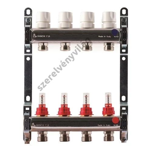 BIANCHI inox szelepes osztó-gyűjtő áramlásmennyiség-mérővel, eurokónuszos 1”x3/4” (2-12 körig)